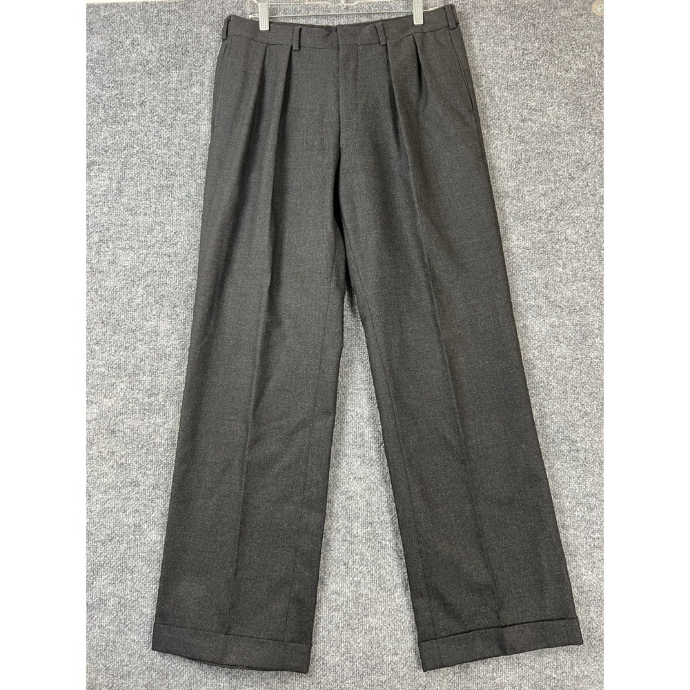 Polo Ralph Lauren Dress Pants 33x32 Mens Charcoal Gray Pleated Cuffed Wool
